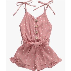 18 Months Toddler Baby Girl Self Tie Pink Heart Romper Jumpsuit Shorts